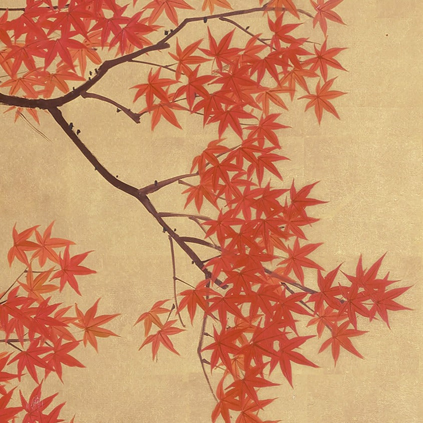 Japanse Art Print - Maple and Flowers 1880