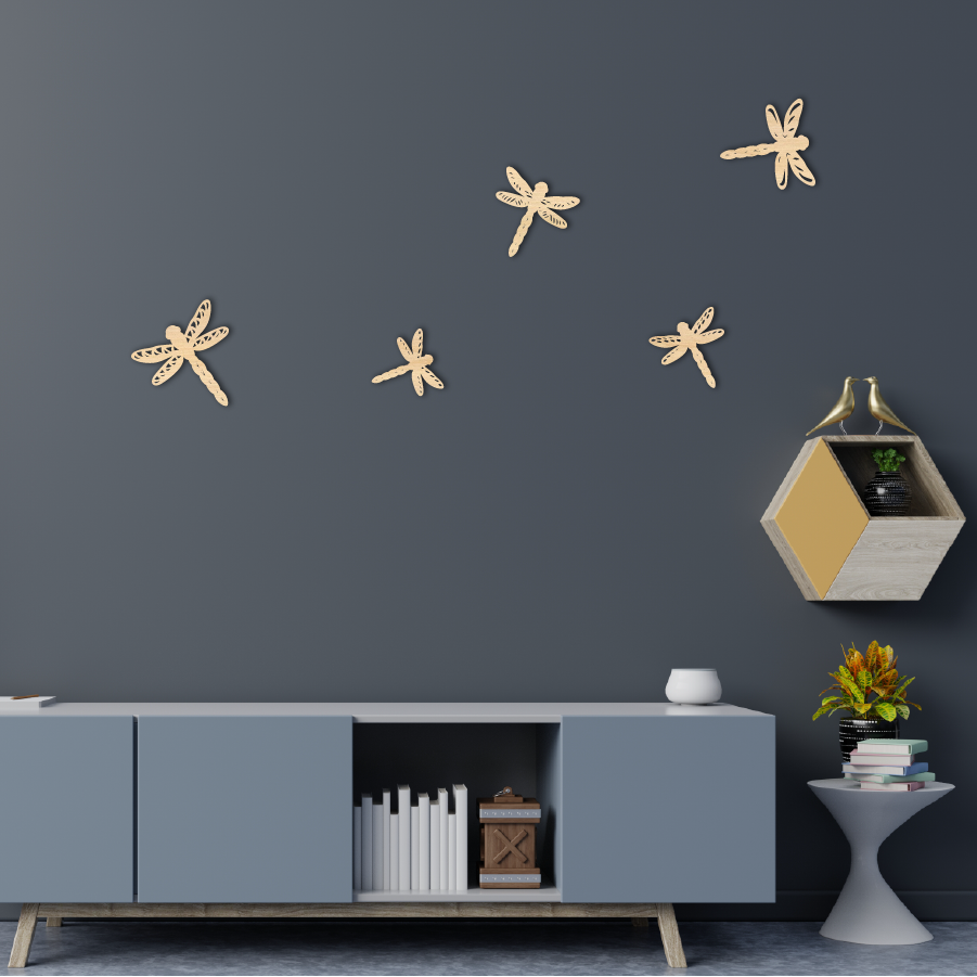 Wanddecoratie Libellen - hout of zwart