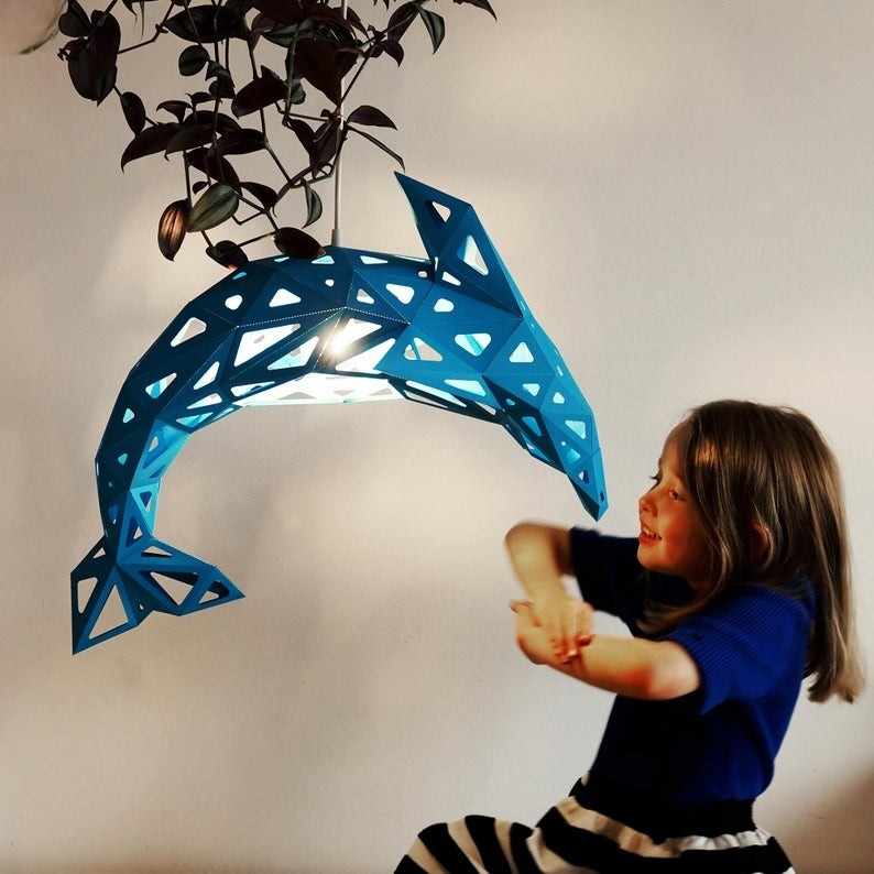 Dolphin Paper Lampshade Blue